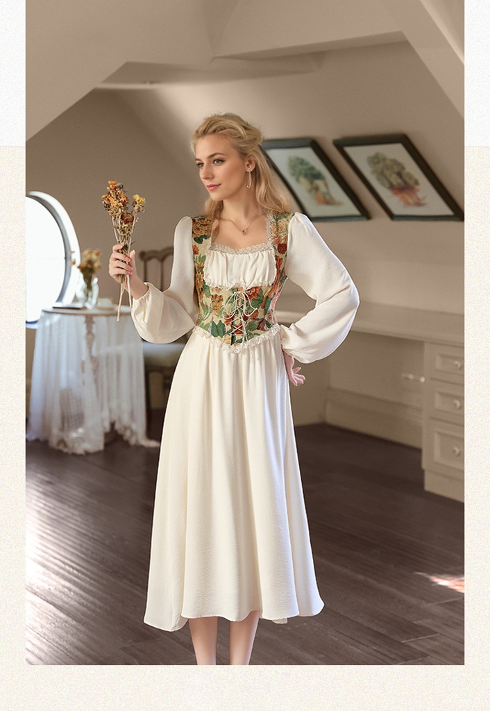 Elegant Cottage Style Princess Dresses Woman Vintage Chic Painting Corset Dress